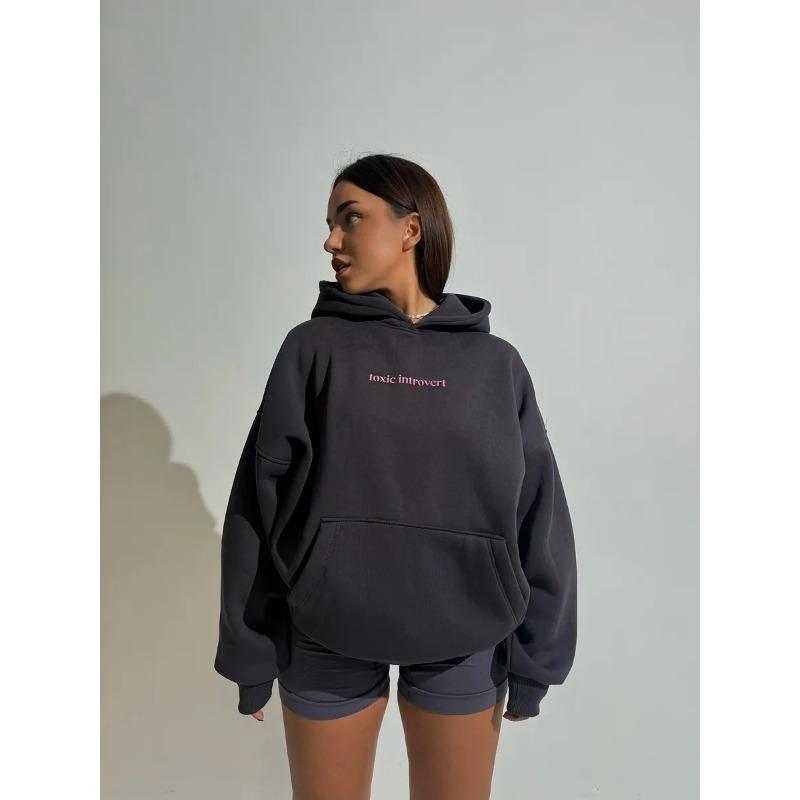 

Ретро принт Простий Осінньо-Зимовий Плюс Оксамитове Потовщення Новий Стиль Персоналізована Тепла Толстовка з Капюшоном для Жінок S темно-сірий