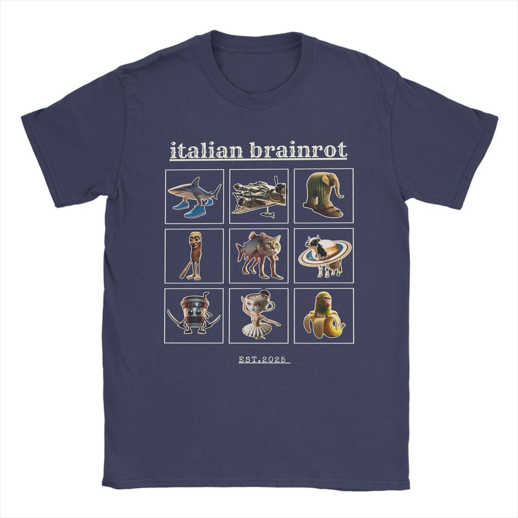 Men's Italian Brainrot Characaters Meme T Shirts  Pure Cotton Clothing Funny Short Sleeve Crewneck Tees Gift Idea T-Shirts