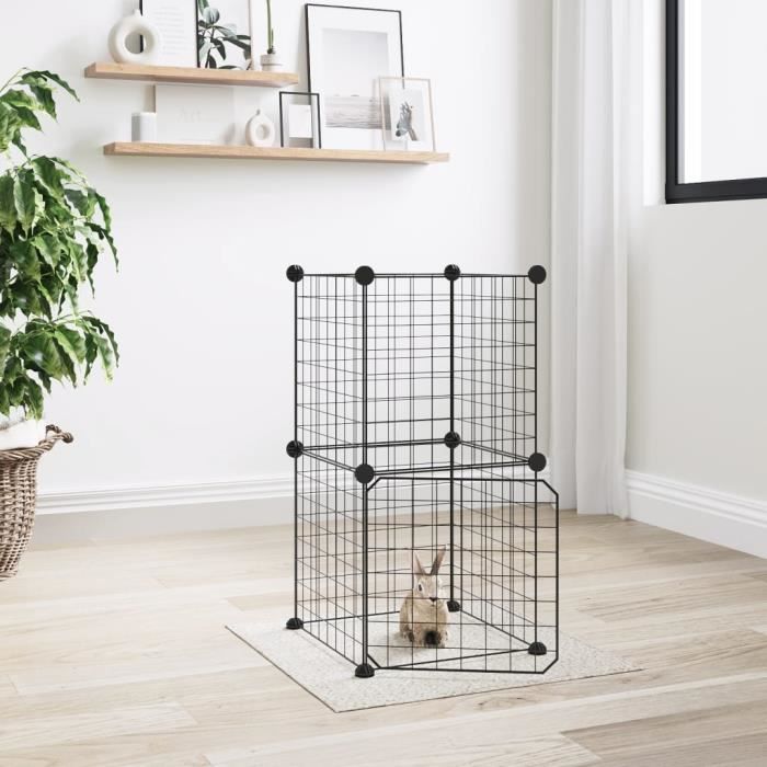 3114032 vidaXL Pet Cage with 8 Panels and Door Black 35x35 Cm