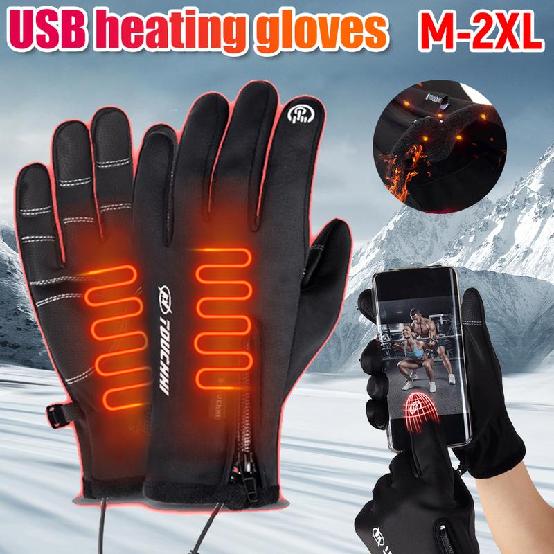 Winter Ski USB Heated Gloves Touch Screen Thermal Gloves Fleece-Lined Windproof Anti-Slip for Cycling Hiking Outdoor Activities