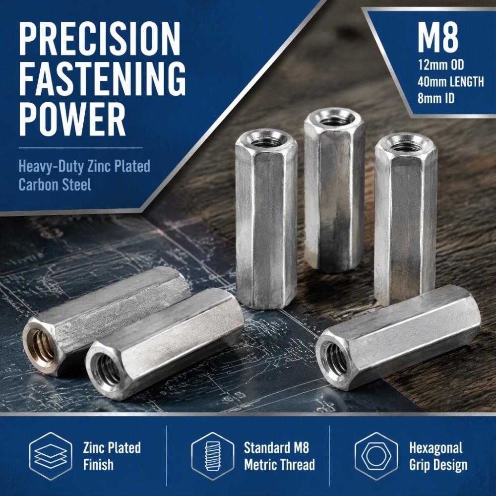 10pcs Straight Fitting Hex Coupling Nut Zinc Plated Hexagonal Sleeve Nut  For Machinery Industry