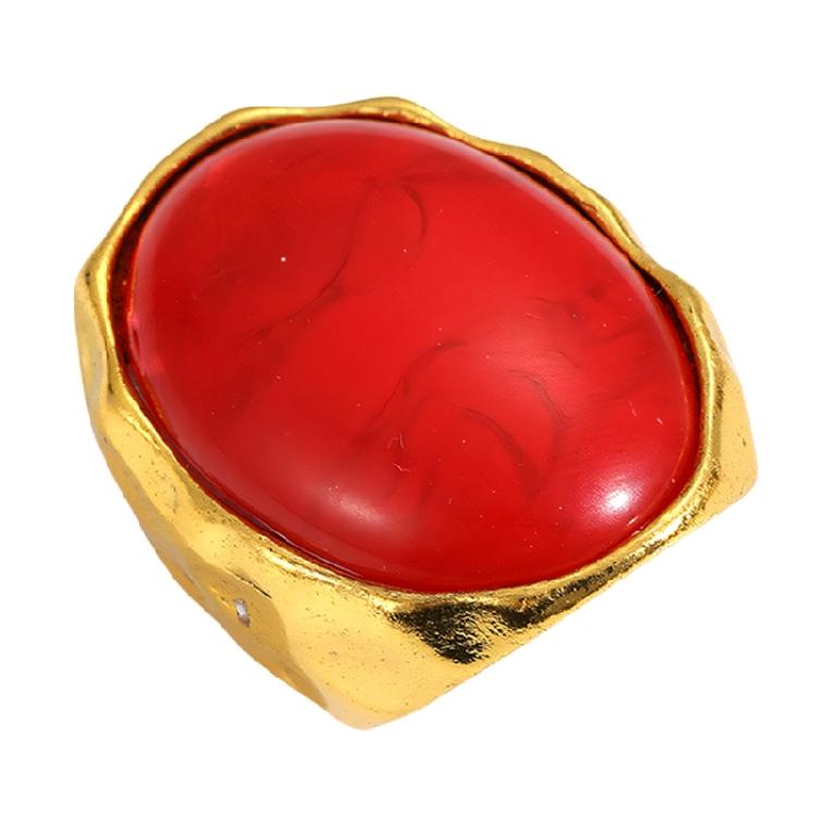 

Chic Oversized Water Droplet Ring Featuring Vibrant Red Resin Detail Sturdy Metal Base Jewelry For Extended Use 1
