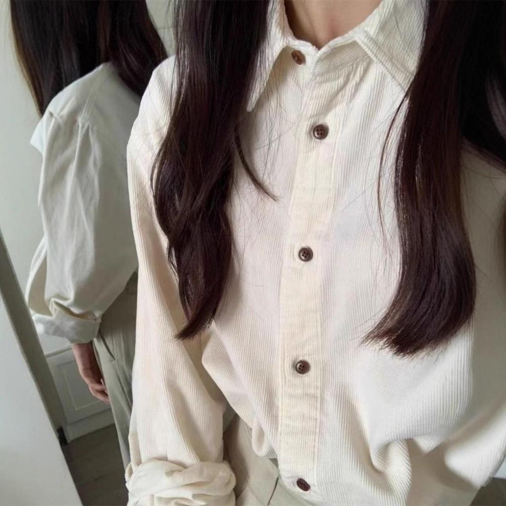 Korean Style Retro Corduroy Shirt: Women's Versatile Long Sleeve Spring/Autumn Layering Top