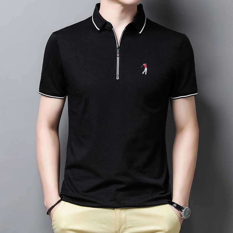 Summer New Short-sleeved T-shirt Men's Zipper Lapel Polo Fir Young and Middle-aged Korean Version Slim Trend Half-sleeved T-shirt