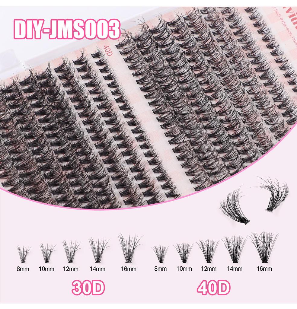 DIY Cross-Border Single Cluster D-Curved False Eyelashes Set - 640 Clusters with Mixed Lower Lashes