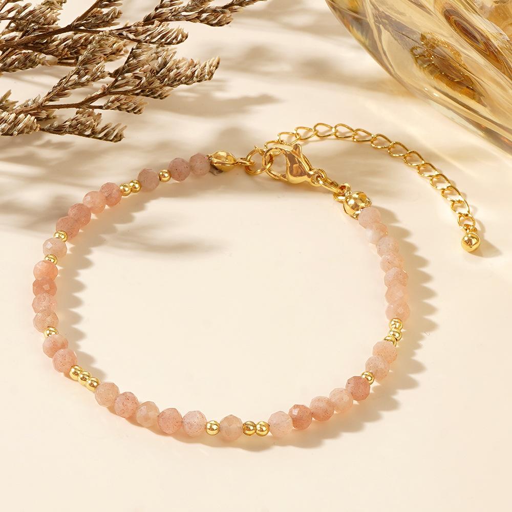 1pc 3mm Bohemian Natural Stone Amethyst Pink Crystal Faceted Beads Brass Beads Bracelet for Women Jewelry