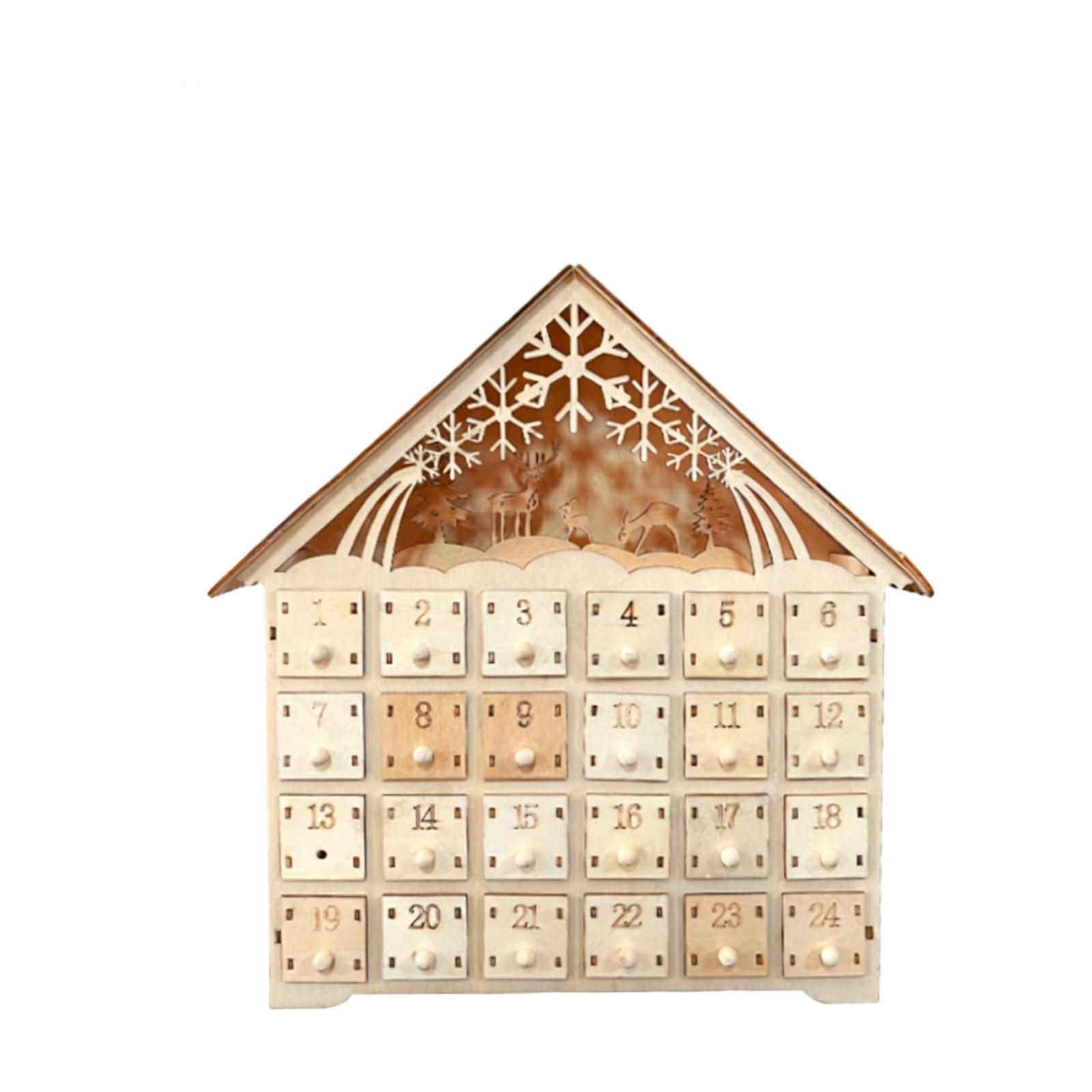 

Деревянное рождественское украшение со светодиодной подсветкой, 24-дневный календарь обратного отсчета для Адвента, креативный деревянный рождественский подарок. One Size