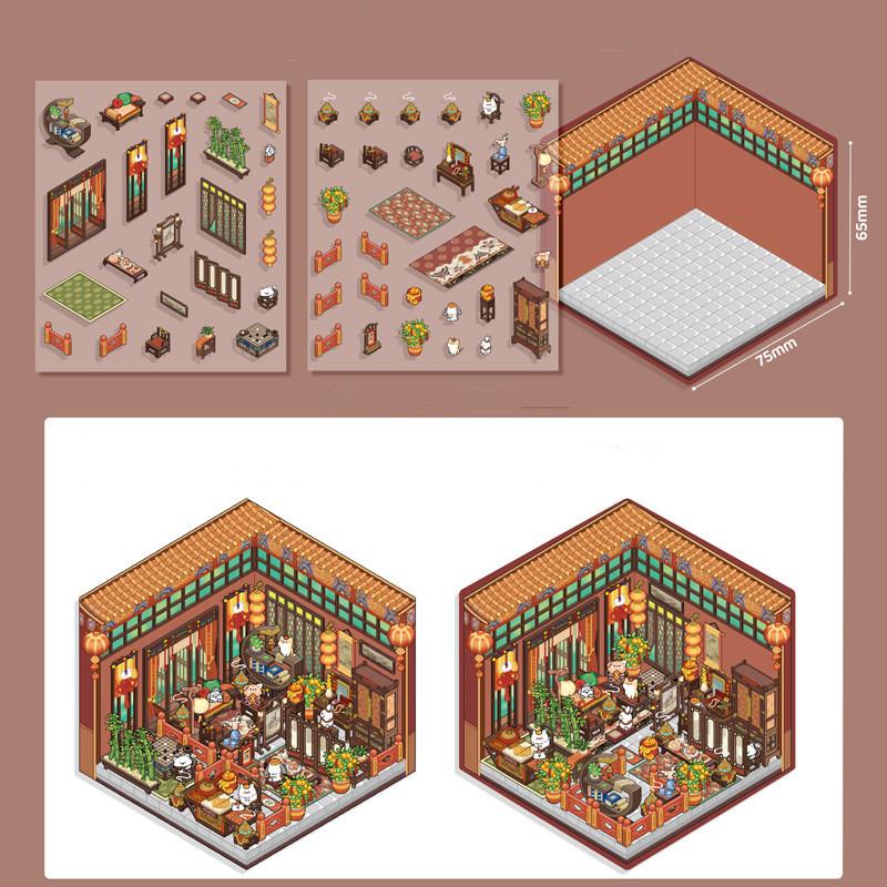Cartoon Food Street Landscape Sticker Cabin Scene DIY Toy Game Sticker Festival Birthday Gift for Kids Girls and Children