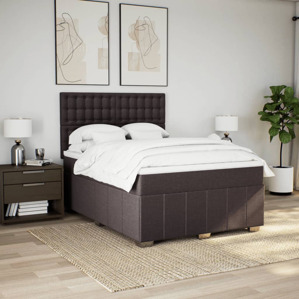 Box Spring Bed with Mattress Dark Brown 140 x 200 cm Fabric