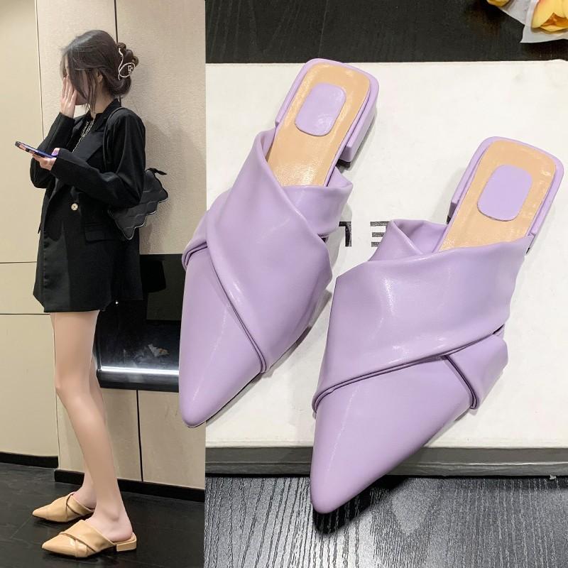 

Весна и лето 2024 года, новые однотонные универсальные тапочки-мешки с острым носком, женская повседневная одежда для ленивых, удобная и дышащая 35 фиолетовый