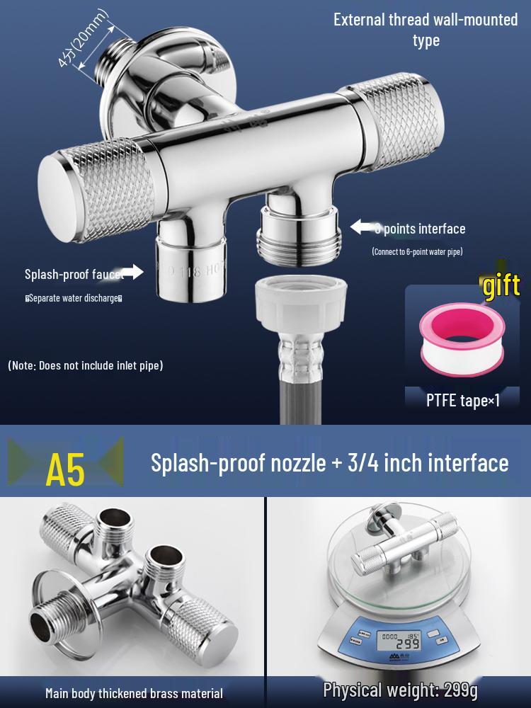 All-Copper Dual-Control Angle Valve Splitter for Toilet and Washing Machine