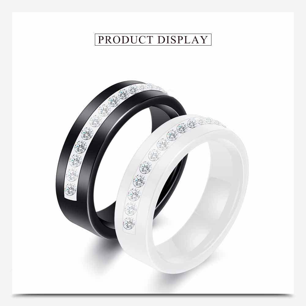 Europäisch Amerikanischer Keramikring: Schwarz & Weiß 6MM Diamantbesetztes Töpferware für Studenten