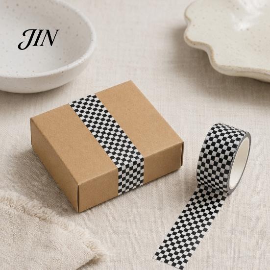 Washi Tape mit rauer Kante Schwarz Weiß Gittermuster Kariertes Muster Dekoratives Abdeckband Lässiger Stil für Kunst, DIY-Basteln, Notizbücher, Planer, Scrapbooking,