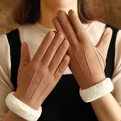 Gants de cyclisme d'hiver en daim et cuir pour femme, épais, chauds, en velours et peluche, pour l'extérieur, pour écran tactile, pour la conduite