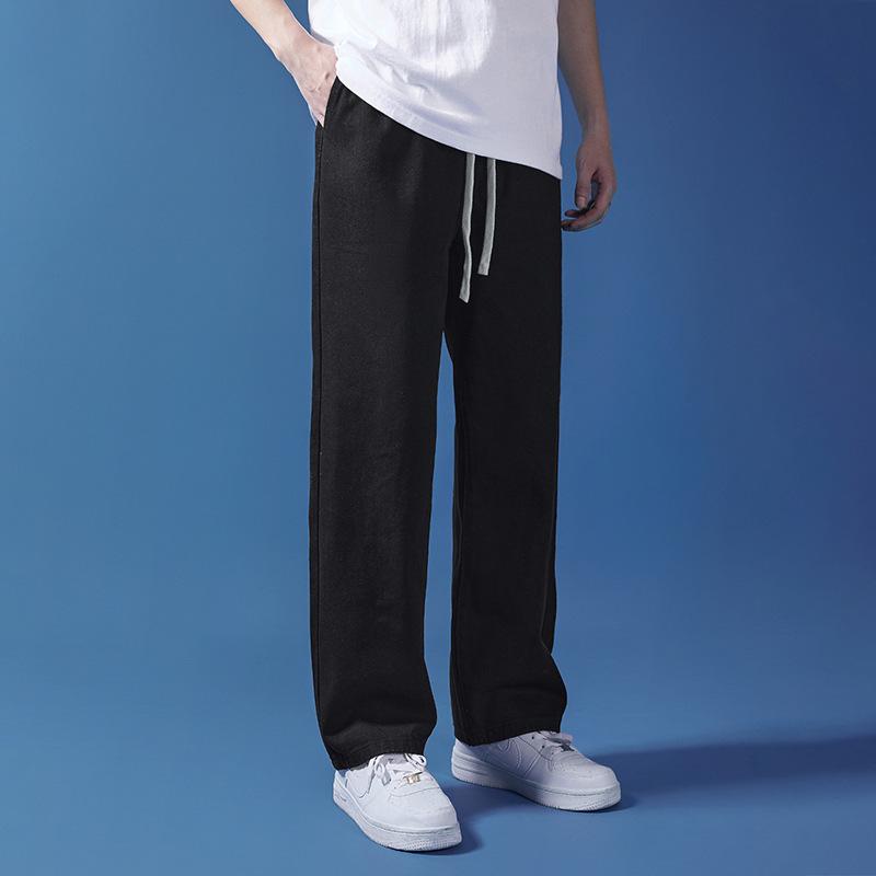 Wide-leg jeans men's summer Harajuku casual simple trend loose drawstring straight mopping long pants