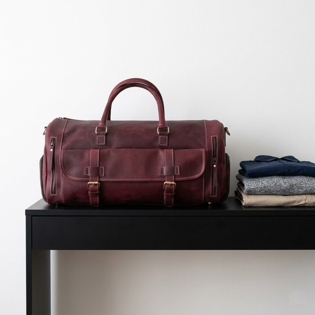 Genuine Leather Travel Duffel Bag Weekend Luggage Buffalo Leather Duffle Bag