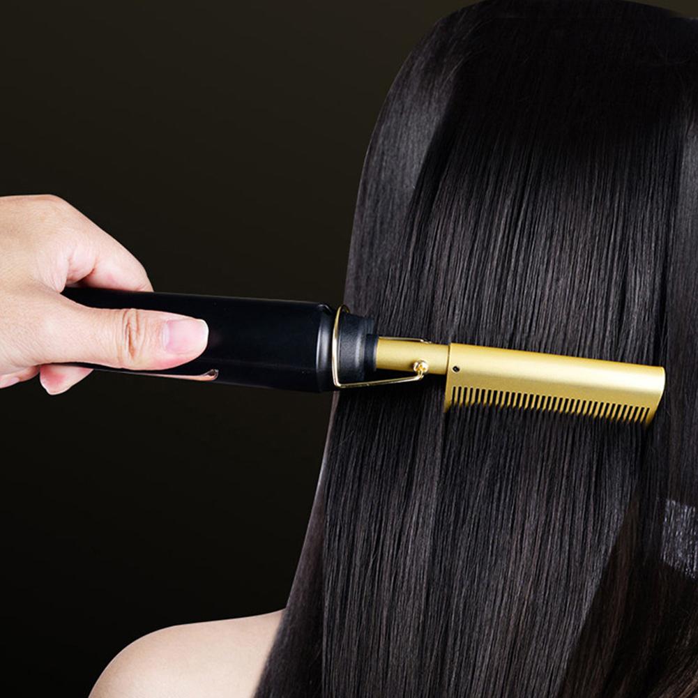 Mini Hot Comb Rechargeable Electric Straightening Comb 3 Gear Temperature Hair Straightener Brush Quick & Dry Use for Hair Style