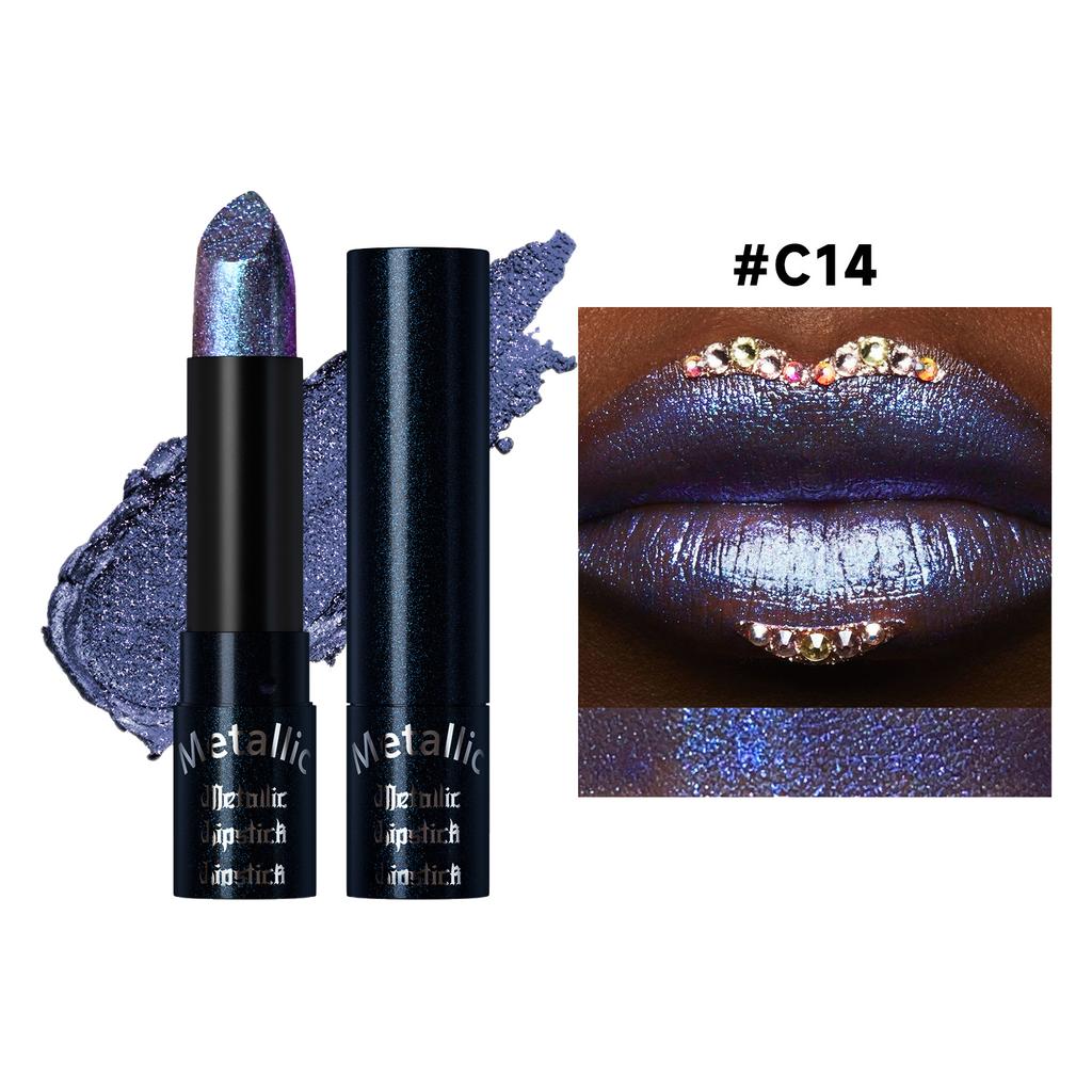 Waterproof Lipstick Long Lasting Shimmer Pigmented Lip Color - Glittery Shiny Finish for Party Holiday & Birthday Makeup