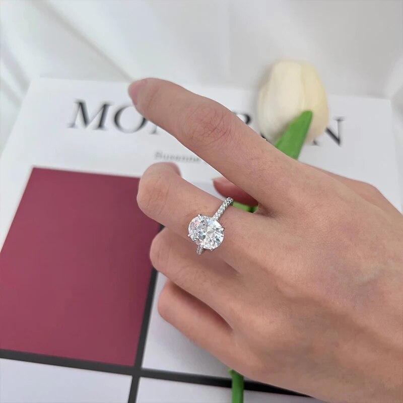 NeeTim 3ct Oval Cut Moissanite Lab Diamond Rings for Women 925 Sterling Silver Proposal Ring Wedding Engagement Band Jewelry