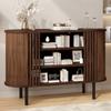 120x40x80cm Sideboard,Storage Cabinet ,Walnut Wood Colour Open Fence Construction for Living and Dining Room,Adjustable Metal Legs,MDF Material