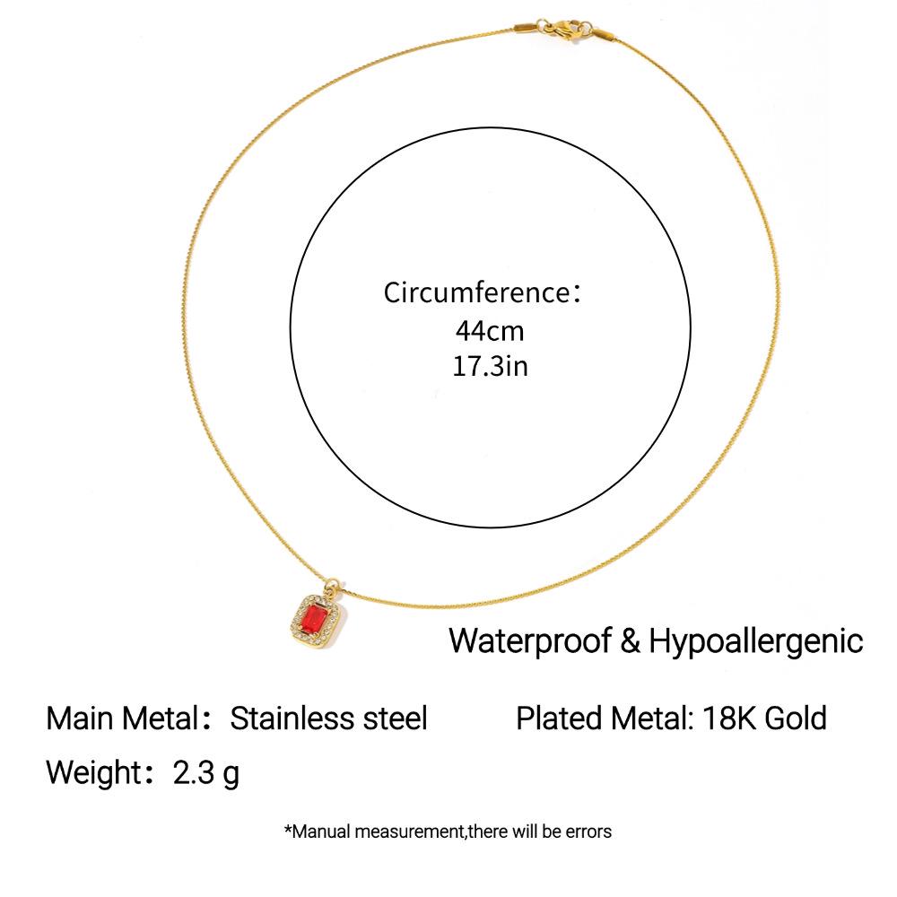 18K Gold Plated Stainless Steel Necklace with Red Zirconia – Titanium Steel, European and American Design for Women