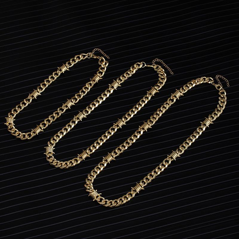 Trendy Men'S Fashion Street Men'S Jewelry Necklace Hip-Hop Style Chain Jewelry Cuban Alloy Necklace Bracelet Versatile Thick Chain