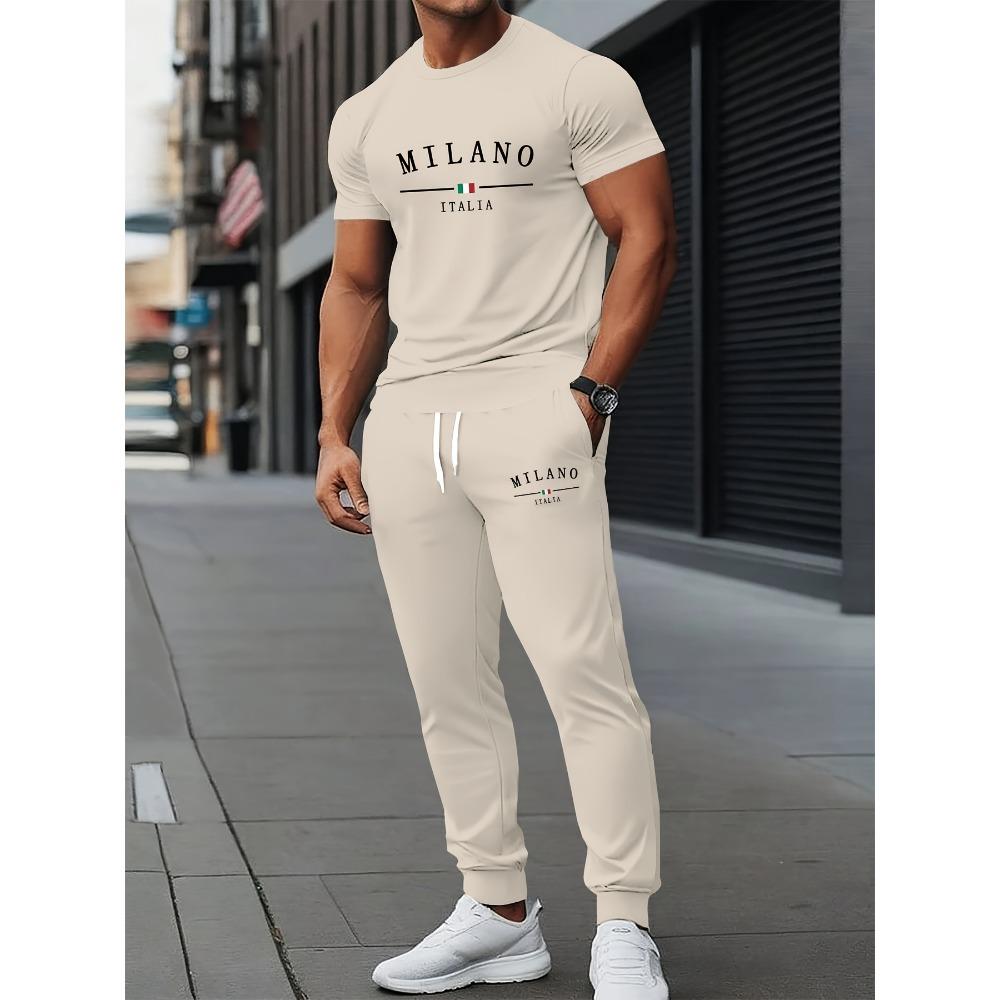 Summer Men's Short Sleeved Long Pants Set with  Letter Pattern Printing  Street Casual Fashion Style