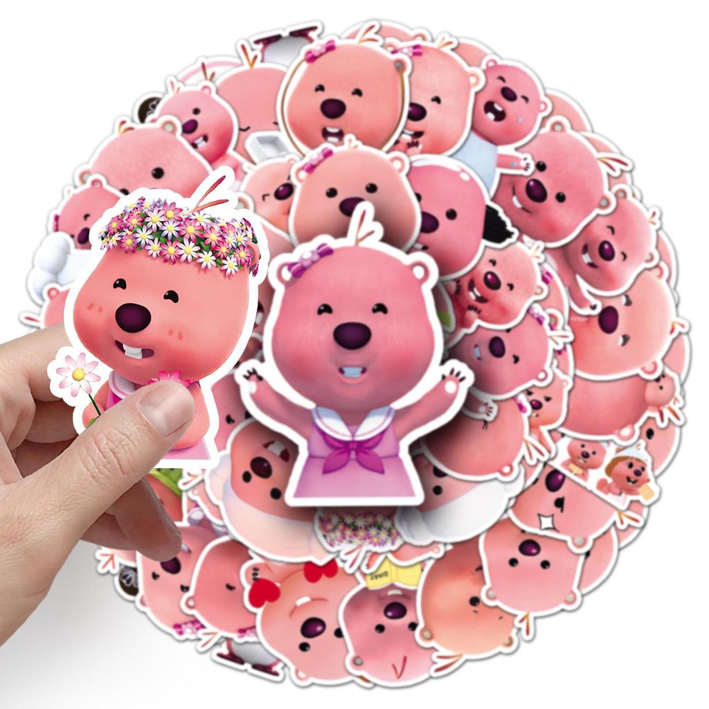 50 Sheets Loopy Pink Beaver Ruby Graffiti Waterproof Decorative Stickers for Children's Phone Cases, Journals, and Milk Tea Cups