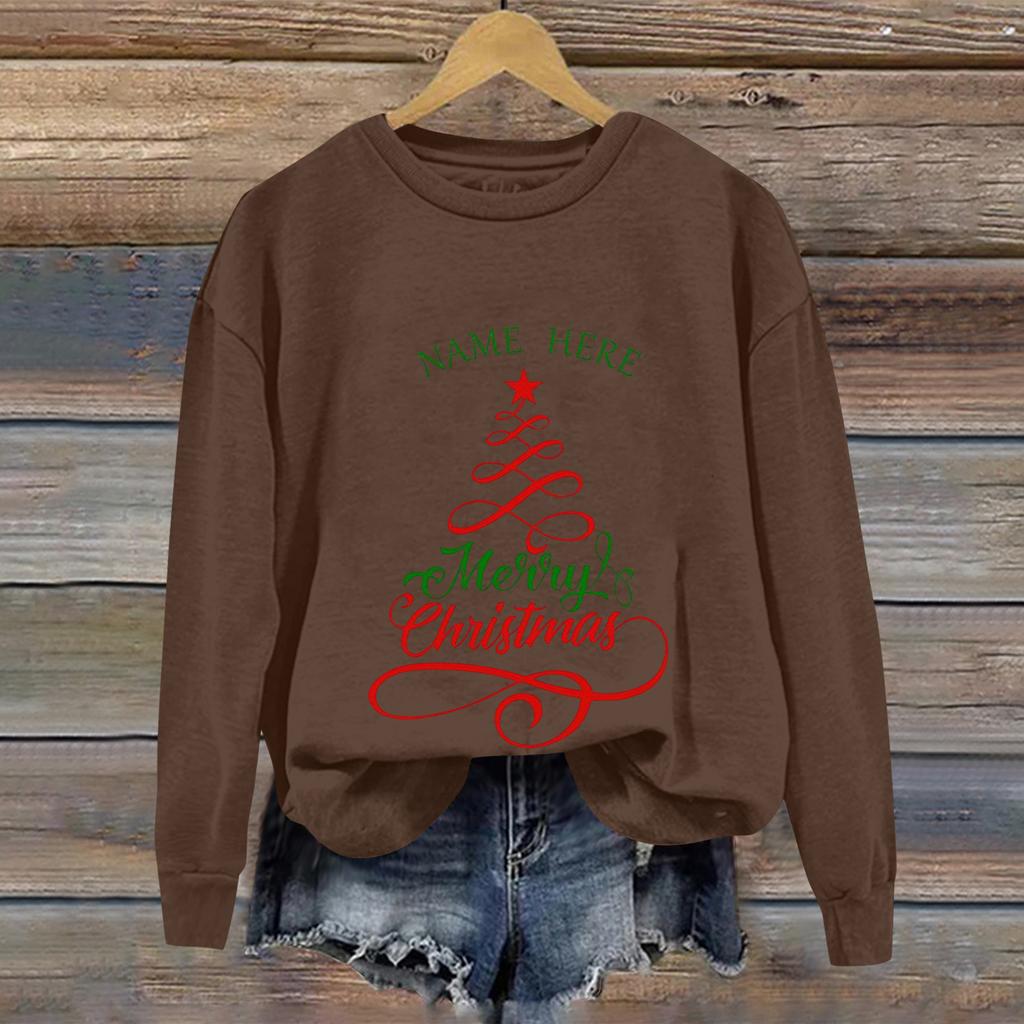Ladies' Christmas Printed Casual Long Sleeved Round Neck Sports Hoodie Top
