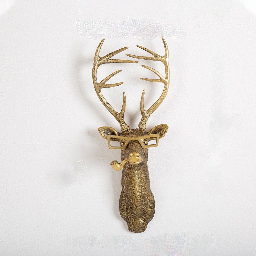 Djurhuvuden Väggdekor Resin Skulpturer Vägghängande Dekoration Imitation Vintage Väggskulptur för Vardagsrum Sovrum Kontor