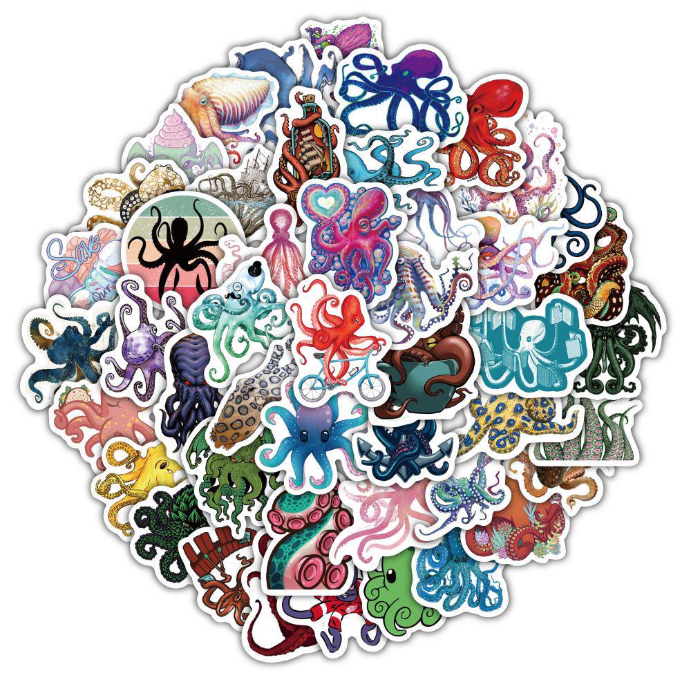 60 Octopus Doodle Stickers - Cartoon Decoration for Fish Tanks, Notebooks, and Planners - Waterproof.