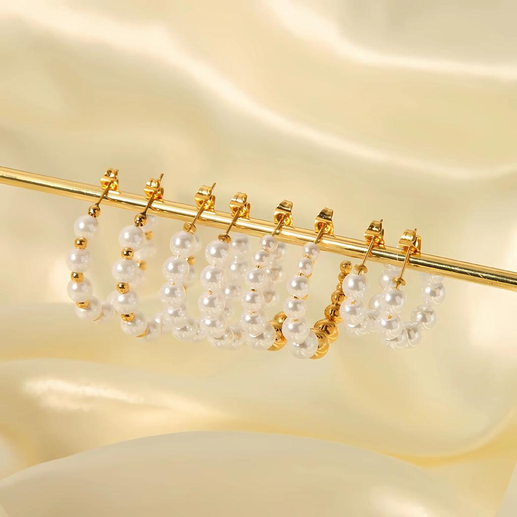 Exqusite Elegant C-Shaped Pearl Beaded Earrings Light Luxury Stainless Steel Stud Earrings  For Women Daily Wearing Gifts