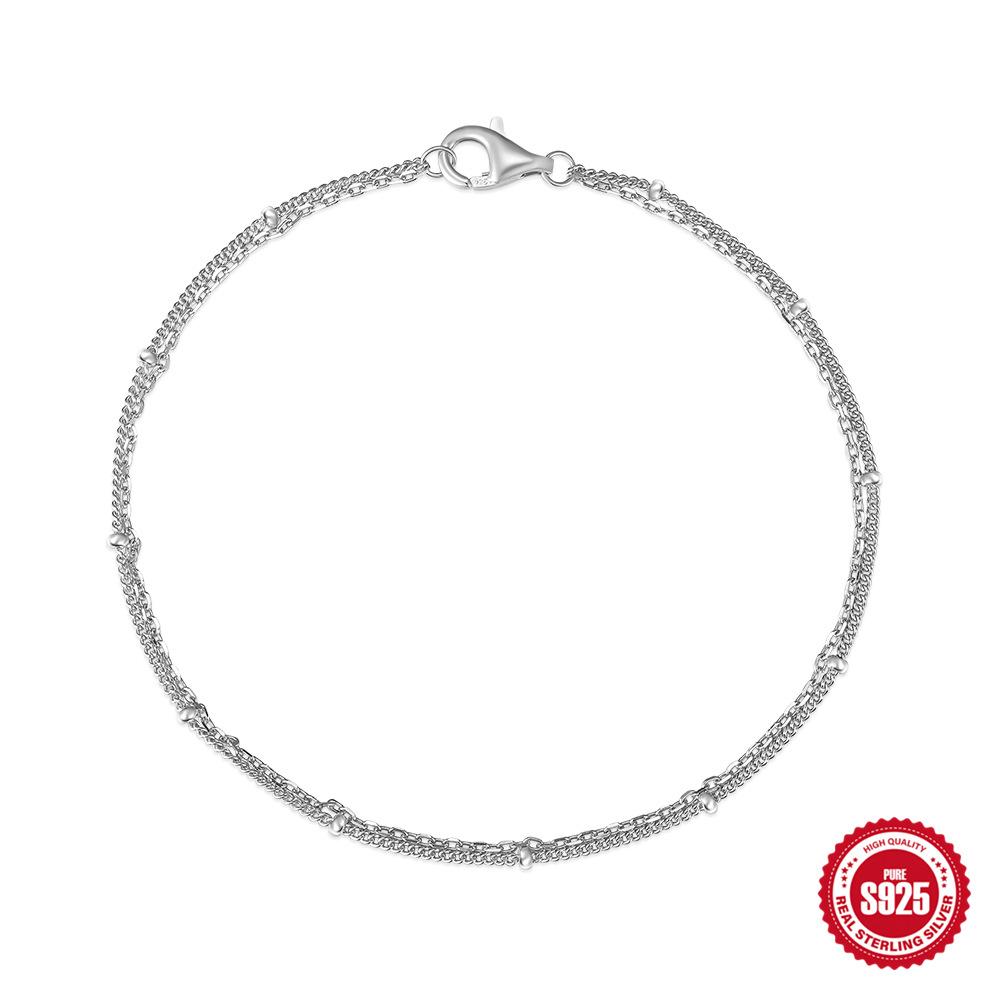 

Stylish And Simple Style S925 Sterling Silver Daily Match Double Layer Stacked Basic Chain Bead Chain Women S Bracelet 925 Silver белого золота