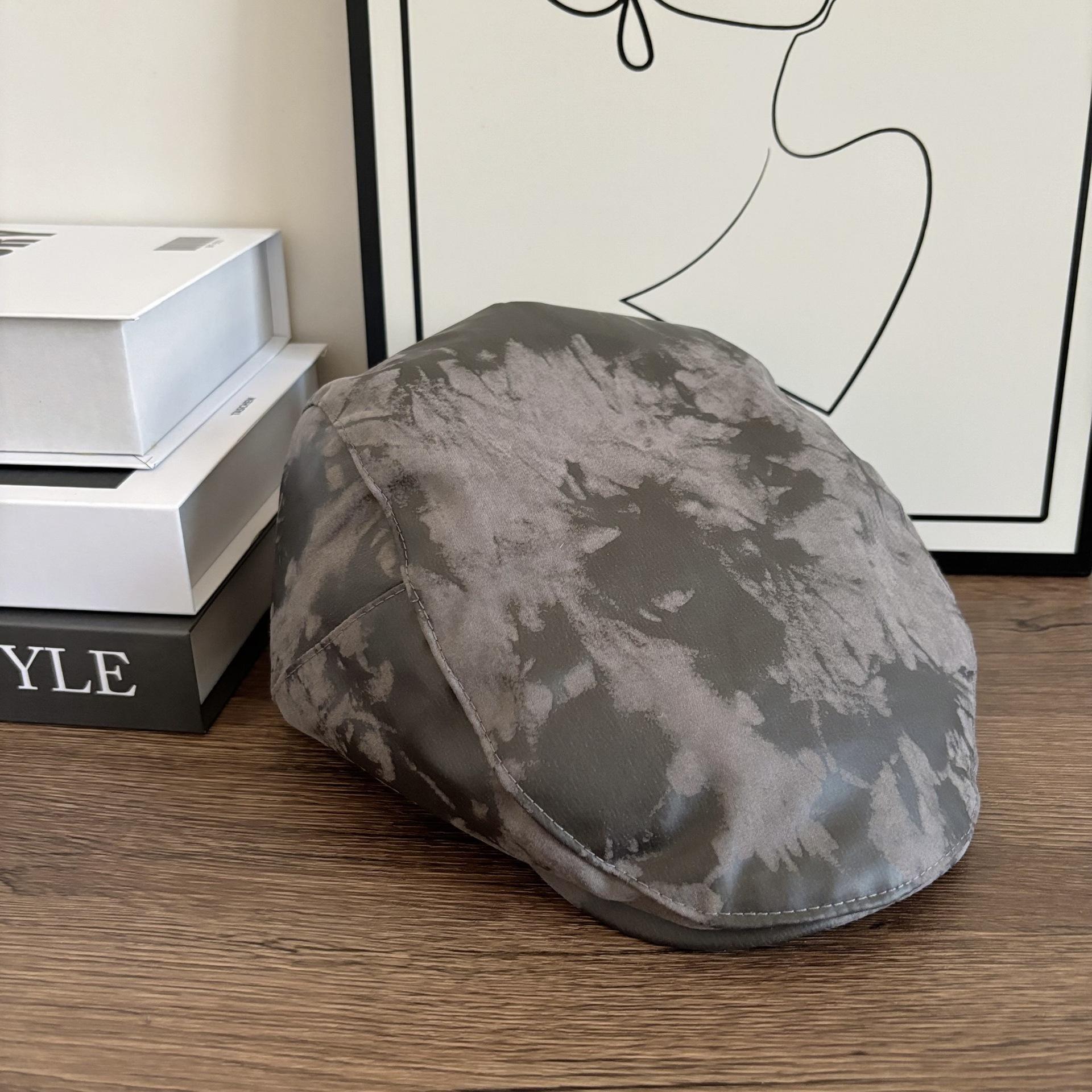 

На открытом воздухе 2025 года, новинка ранней весны, литературный и художественный прогресс, шляпа в стиле тай-дай, ретро, мужская шляпа художника, шляпа газетчика, обратный берет, модная девушка M（56-58cm）