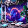 VIKAMA Darkness Background With Colorful Starry Sky Lion Tapestry Bohemian Style Bedroom Decor Cloth Guesthouse Living Room