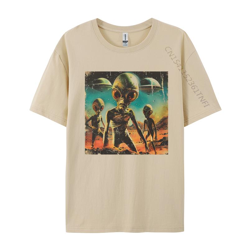 Vintage Alien Tshirt Men Tshirts Printed Cotton Tops Simple Style Casual Clothes Mens Shirts Graphic Tee