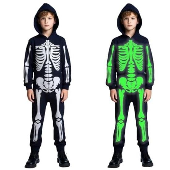 COSSA Halloween Cosplay Kids Glow-in-the-Dark Skeleton Boys Costume Children Jumpsuit Unisex Event Performance Outfit