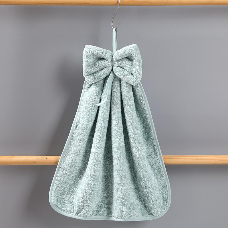 Bow Shaped Hand Towel Coral Fleece Bathroom and Kitchen Hanging Towel, Plain Color, Hanging Cloth, Handkerchief