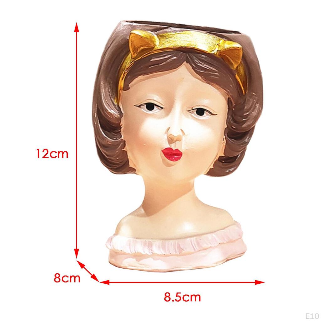Cute Female Women Girl Head Statue Plant Container Bust Flower Pot Home Cactus Planter indoor e