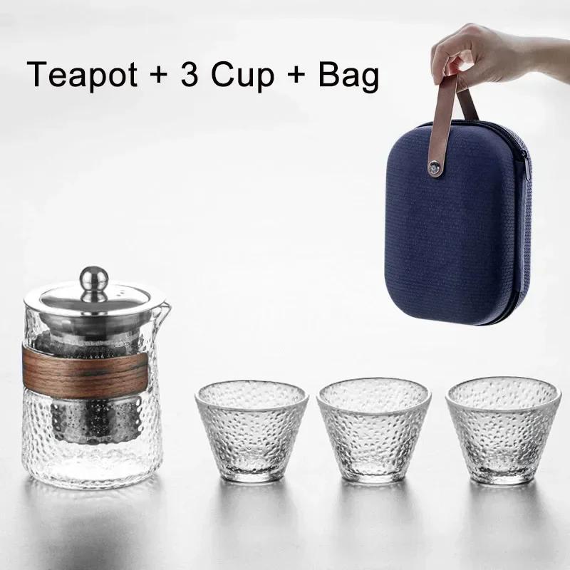Portable Travel Tea Set High Temperature Resistant Glass Tea Cup Set New Hot Travel Essential Accessories Teaware Sets