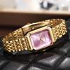 Trendige Damen-Vierkant-Armbanduhr mit goldenem Stahlband