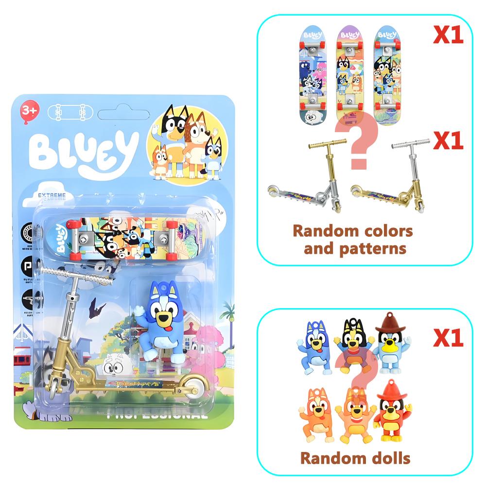 3 Styles Bluey And Bingo Anime Figure Skateboarding Scooter Skatepark Model Children s Finger Skateboarding Toys