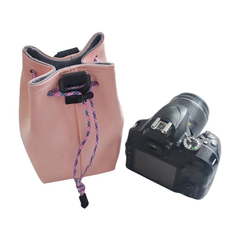 PU Leather Camera Bucket Bag Soft Camera Bag DSLR Insert Handbag Drawstring Easy Carrying Lens Case For Outdoor Travel