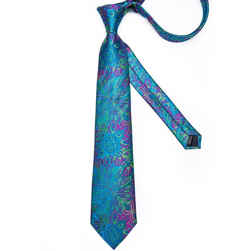 Dibangu Men's Tie Set Purple Design Paisley Fashionable Necktie Pocket Square Handkerchief Cufflinks Set for Wedding