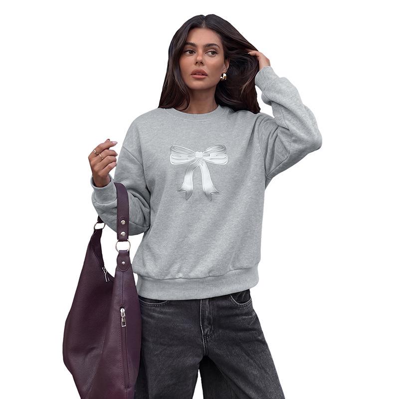 2026 Korean Casual Bow Loose Hoodie for Women - Round Neck
