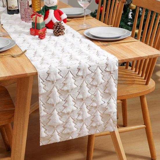 Christmas Table Runner 3D Xmas Tree Table Runner Thickened Sequin Tablecloth for Holiday Home Farmhouse Dining Table Decor