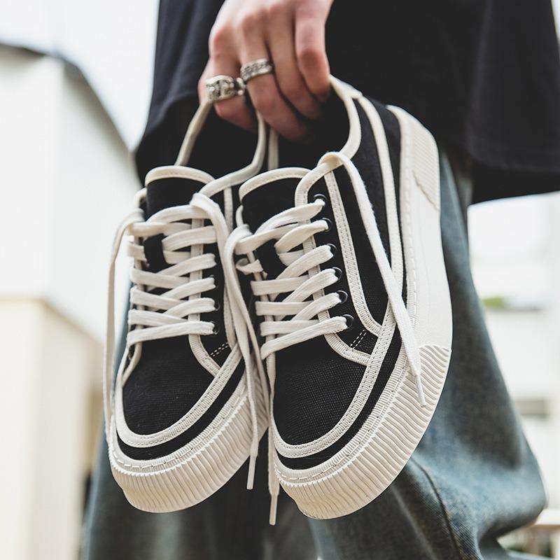 2880 Summer breathable canvas shoes men's low-top flat shoes versatile casual shoes black one-pedal men's shoes trendy cool