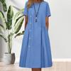 Casual Midi Dress for Women Beautiful Beach Dress Pleated O Neck Lady Clothes