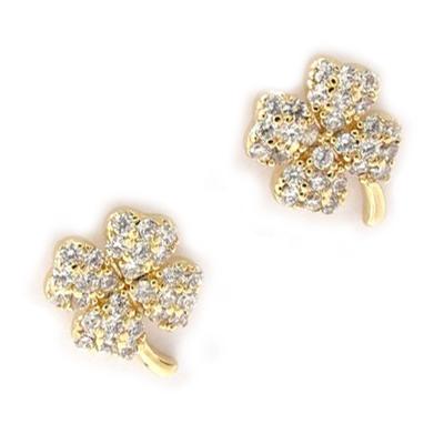 [K6652] - Vergoldete Ohrringe '4 Leaf Clovers' goldweiß - 14x10 mm