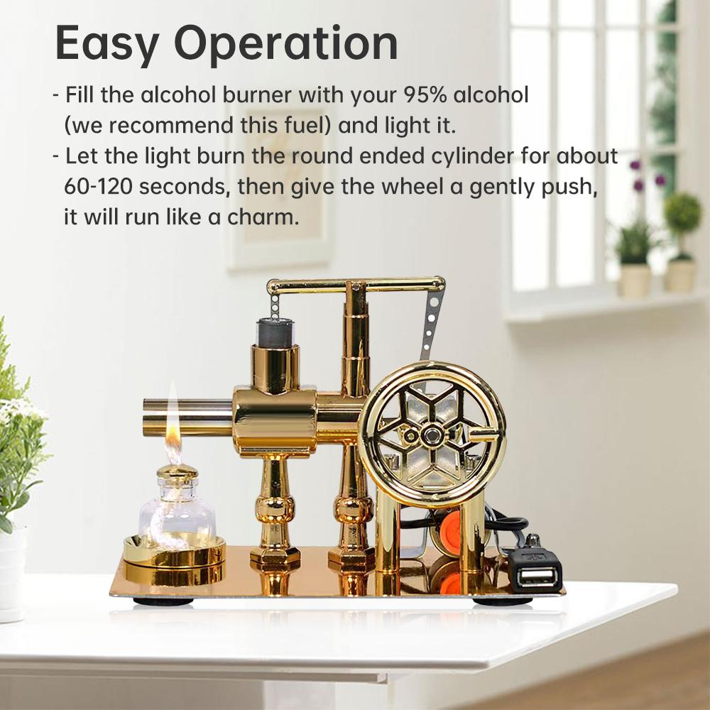 Hot Air Stirling Engine Motor Model Electricity Generator Motor with LED Bulb Six-pointed Star